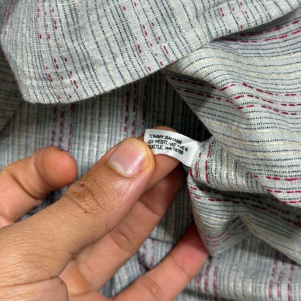 Vintage Tommy Bahama Silk Shirt Mens M Gray Long Sleeve Button Up Textured Beach - Picture 13 of 15